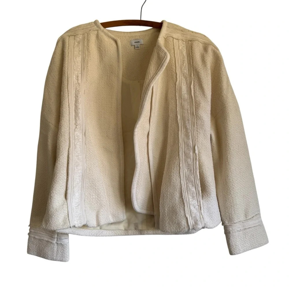 Cream Boucle Texture Drape  Front Cardigan Sweater Jacket Size 6 Fall